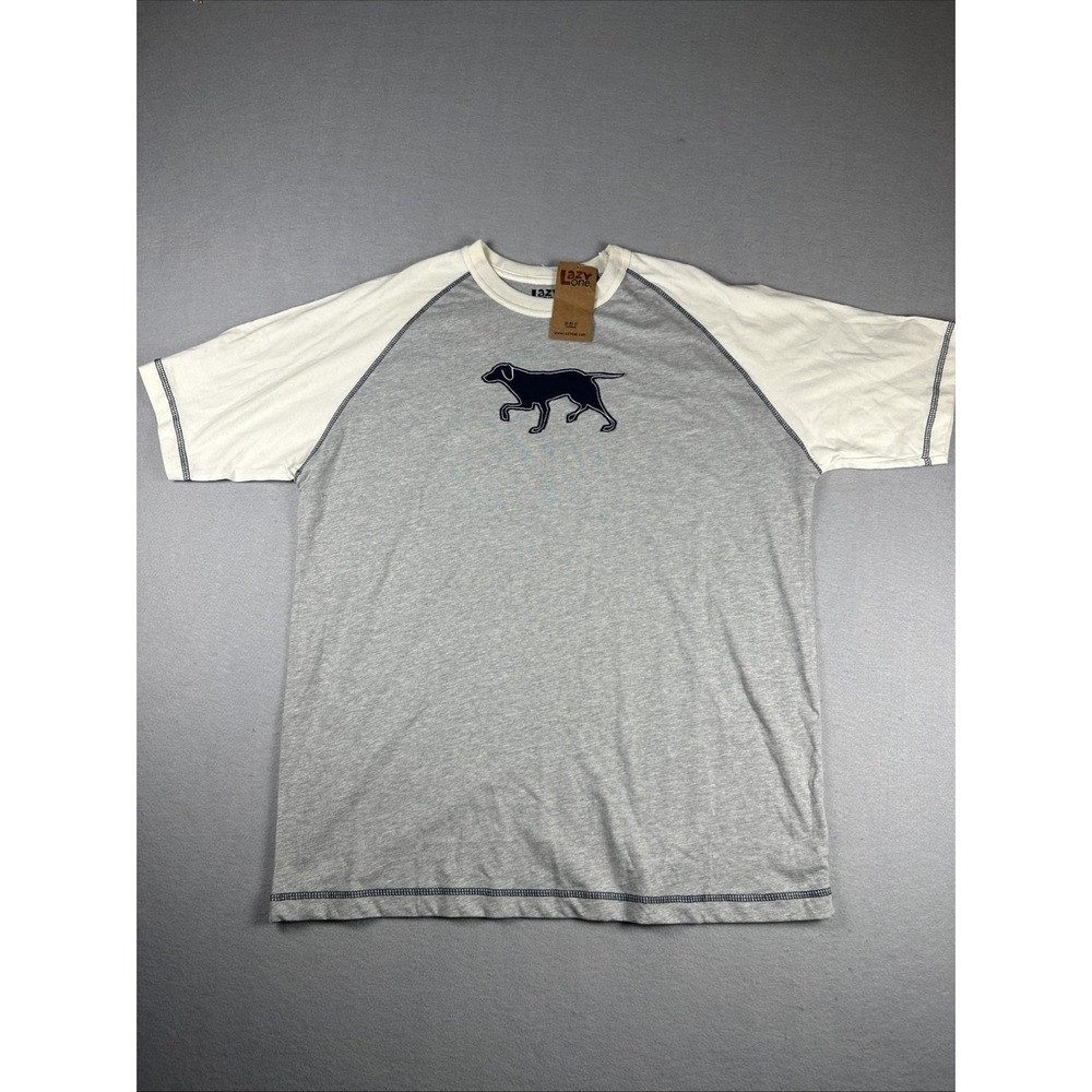 Lazy One Pajama T-Shirt Mens Large Grey Cream Labrador Dog Print Raglan Tee‎